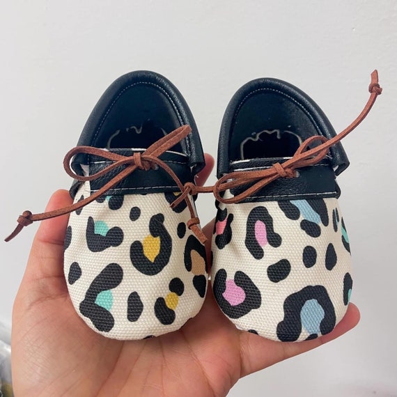 Pastel Leopard Loafers W Laces Texas Moccs Handmade Baby