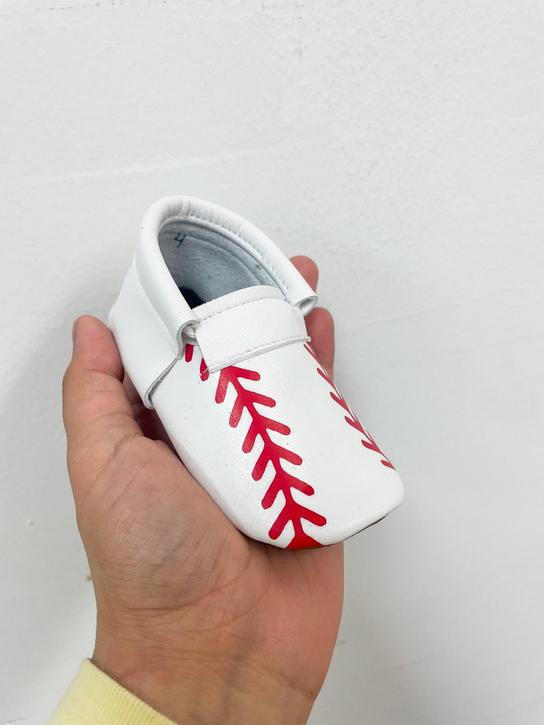 Baseball Loafers baby moccasins, baby soft sole shoe, baby crib shoes,, baby shoes, soft sole moccasins image 2