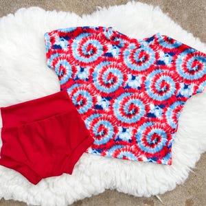 TieDye shirt Outfit – Stars Stripes Ribbed Knit Set – 4th of July Baby Clothes – Red, White  Blue Infant Set – patriotic Toddler Outfit