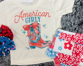 American Girl T-Shirt | Cream Color Shirt Only |4th of July Kids Tshirt, Patriotic America Shirt, Kids and Baby Graphic Tee A4
