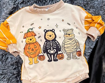 Halloween Bear Romper | Baby Halloween Outfit | Long Sleeve Fall Romper | Cute Halloween Baby Clothes | Pumpkin Patch Outfit