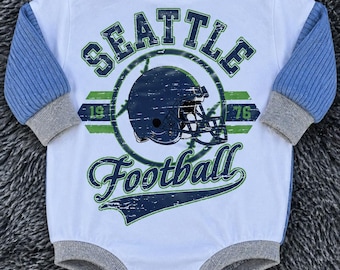 Seattle Football Baby Romper, Vintage Football Baby Outfit, Retro Sports Baby Clothes, Gender Neutral Baby Romper, Toddler Football Outfit,