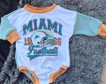 Miami Football Bubble Romper With Snaps| bubble romper | newborn baby outfit | baby outfit | birthday baby outfit