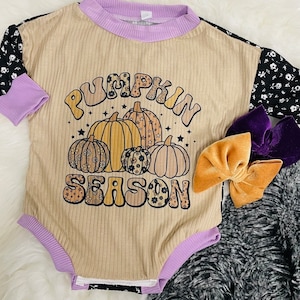 Pumpkin Season Long Sleeve - Romper With Snaps| Baby Shower Gift, Baby Romper, Baby Body Suit Fall Romper