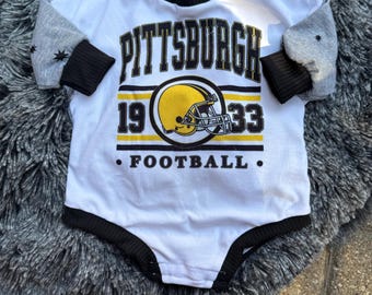 Pittsburgh Football Bubble Romper With Snaps| bubble romper | newborn baby outfit | baby outfit | birthday baby outfit