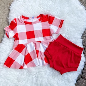Red Gingham Baby Peplum Top and Shorts Set | Summer Baby Outfit | Toddler Girl Clothes | Baby Shower Gift | Baby Boutique Clothing