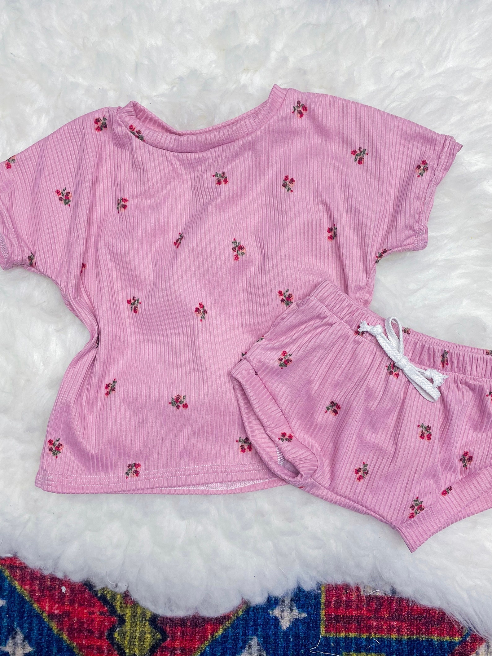 PINK FLORAL PRINTED USA SWEATSHIRT & SHORTS 2 PC. SET main image 0
