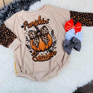 Pumpkin Season Bold Long Sleeve Bubble Romper With Snaps| Baby Shower Gift, Baby Romper, Baby Body Suit a29