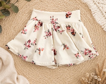 White with Small Floral Skirted Bummies – Stretchy Knit Baby Outfit, Baby and Toddler Skirt