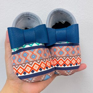 Blue Aztec Pick-a-Style Moccs| Texas Moccs Handmade Baby Moccasins - Soft Sole Infants&#39; Booties