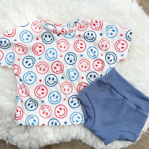 Smiles shirt Outfit – Stars Stripes Ribbed Knit Set – 4th of July Baby Clothes – Red, White  Blue Infant Set – patriotic Toddler Outfit