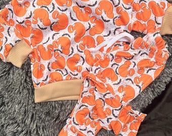 Pumpkin Bat Halloween Outfit for Kids | Toddler Halloween Pajama Set | Pumpkin Lounge Set | Baby Halloween Clothes | Fall Kids Outfit