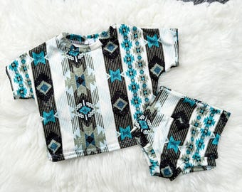 Aztec Shorts Baby Set – Southwest Tribal Print Two-Piece Outfit, Boho Baby Clothes, Summer Infant Outfit, Handmade Baby Gift