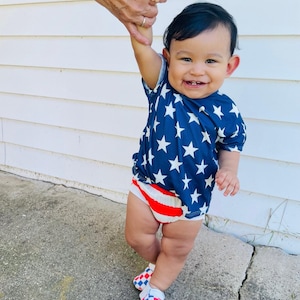 Patriotic Baby Outfit – Stars & Stripes Ribbed Knit Set – 4th of July Baby Clothes – Red, White  Blue Infant Set – Summer Toddler Outfit