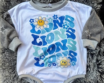 Floral LIONS Bubble Romper With Snaps| Baby Shower Gift, Baby Romper, Baby Body Suit | Lions Team Football