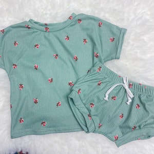 Sage Green Small Floral - Shorts and Top Sets