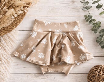 Floral Skirted Bummies | Baby Girl Bloomers | Toddler Skort | Baby Girl Shorts | Floral Baby Outfit | Boutique Girl Clothing | Neutral Flora