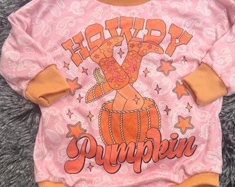 Girls Fall Cowgirl Romper | Howdy Pumpkin Baby Girl Outfit | Western Pumpkin Romper | Pink Paisley Cowgirl Outfit | Fall Baby Clothes