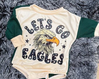 Let’s go Eagles Bubble Romper With Snaps| bubble romper | sports baby outfit | baby outfit | football baby outfit