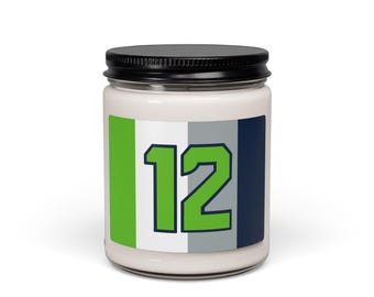 12 Candle for a Seahawks Fan 12th Man Seattle Loud Love Christmas Holiday Birthday 2025 2026 blue green gray white Scented Soy Candle 9oz