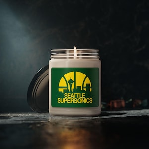 Seattle Sonics Candle - SuperSonics Basketball Fan Holiday Christmas Gift Decoration Memories - Scented Soy Candle, 9oz