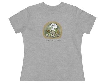 Frog and Toad Enjoy The Cookies - Friendship, Family, Inspiration, Support, Love, Christmas, Holiday, Birthday, Reader - Women's Cotton Tee