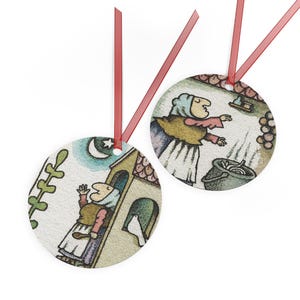Strega Nona - Christmas Ornament - Double-sided illustrations - Gift for readers, fans, friends, family - Metal Ornament