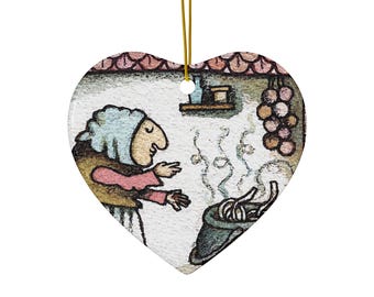 Strega Nona Ceramic Heart Snowflake Circle Ornament - Holiday Christmas Gift Love Magic Cozy Goodness for readers fans of Tomie dePaola -