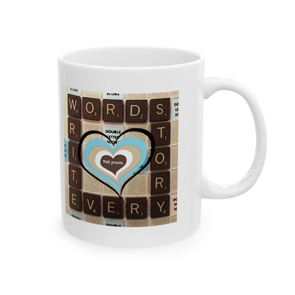 Words Write Every Story Scrabble design - For Writer and Scrabble player - Double-sided Ceramic Mug, 11oz