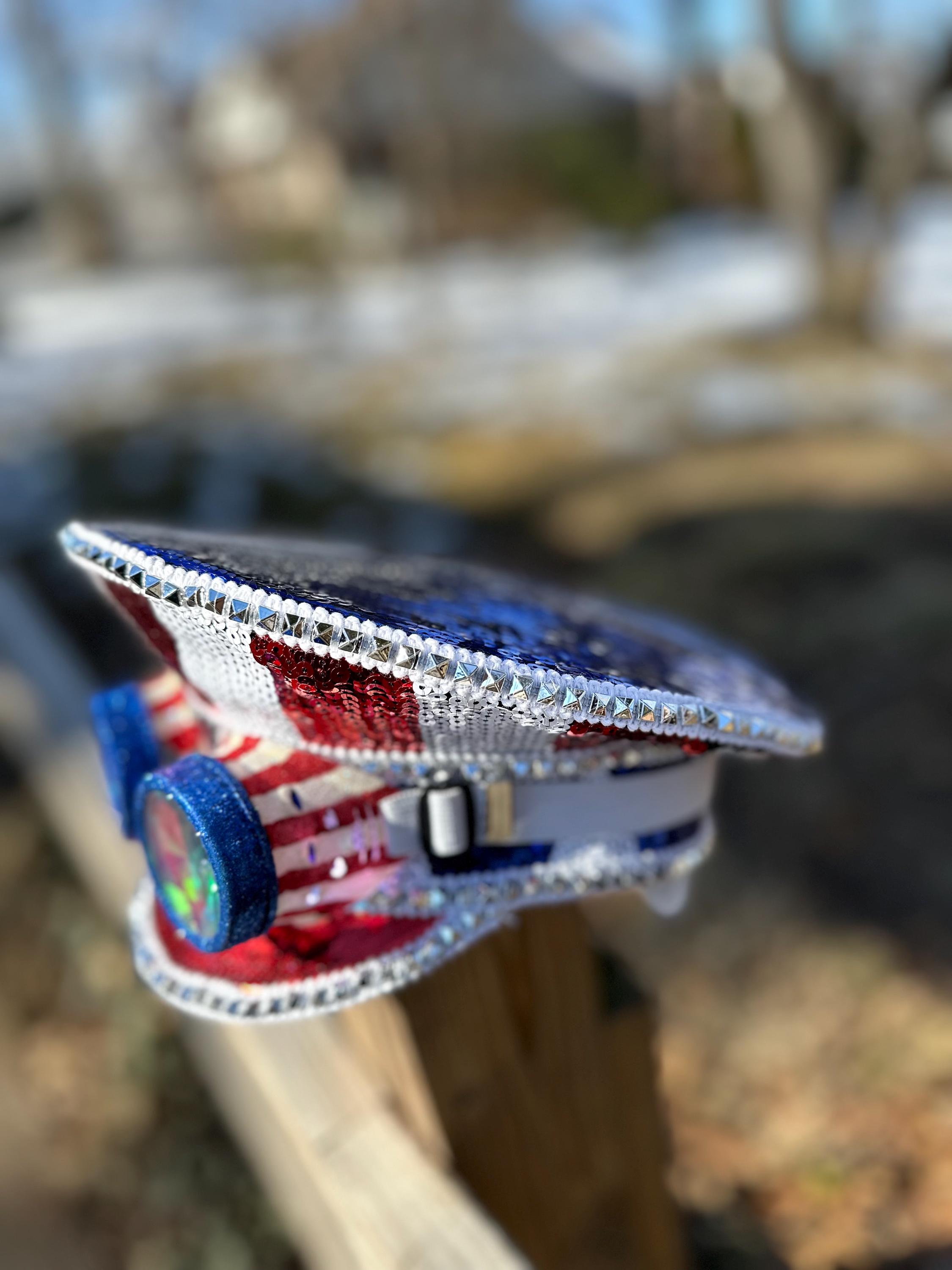 Steampunk USA Flag 4th of July 3D Lens Captain Hat American Flag USA July 4th Costume Party Hat With  main image 2