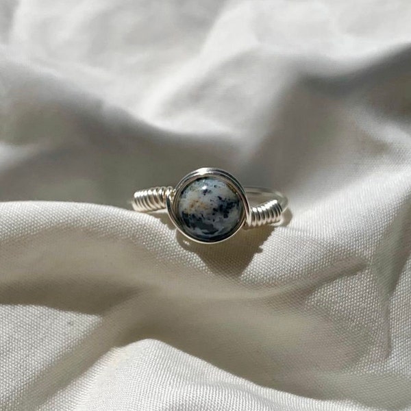 Silver Ocean Jasper Crystal Ring - Handcrafted Gemstone Jewelry