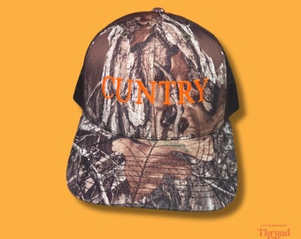 CUNTRY Embroidered, Real Tree Camo Trucker Hat, Unisex Adult, Mesh Back, Structured Richardson Trucker Hat