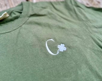 Embroidered Initial Clover Shirt: Comfort Colors Crewneck & Gildan Sweatshirt