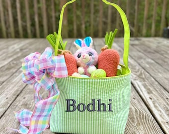 Custom Embroidered Seersucker Bag: Personalized Easter, Valentine's Day, Beach, Halloween Basket