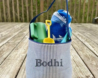 Custom Embroidered Seersucker Bag: Personalized Easter, Valentine's Day, Beach, Halloween Basket
