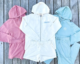 Bridal Sweat Sets - Wedding Attire & Apparel - Sweatshirt Hoodie Jacket with Shorts or Joggers