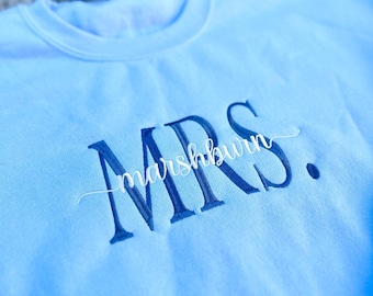 Mrs. Embroidered Sweatshirt - Bride Gift - Married Wife