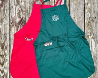 Christmas Embroidered Apron - Gingerbread Men and Candy Cane- Monogram