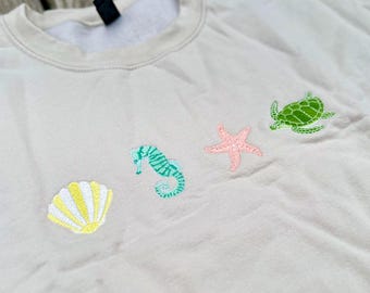 Embroidered Beach Shirt: Comfort Colors Crewneck & Gildan Sweatshirt
