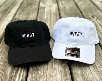 Wifey Hubby Embroidered Hat Set - Wedding, Bride & Groom