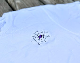 Embroidered Spider Web Crewneck: Spooky Halloween Comfort Colors Tee