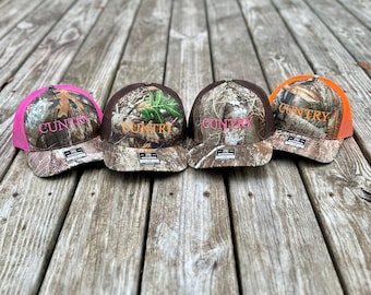 Embroidered Camo Trucker Hat: CUNTRY, Realtree, Duck Richardson & OTTO Cap