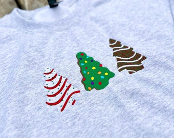 Christmas Tree Cake Embroidered Sweatshirt – Holiday Crewneck