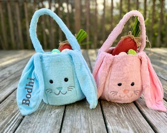 Custom Embroidered Canvas Easter Bag: Personalized Bunny Basket