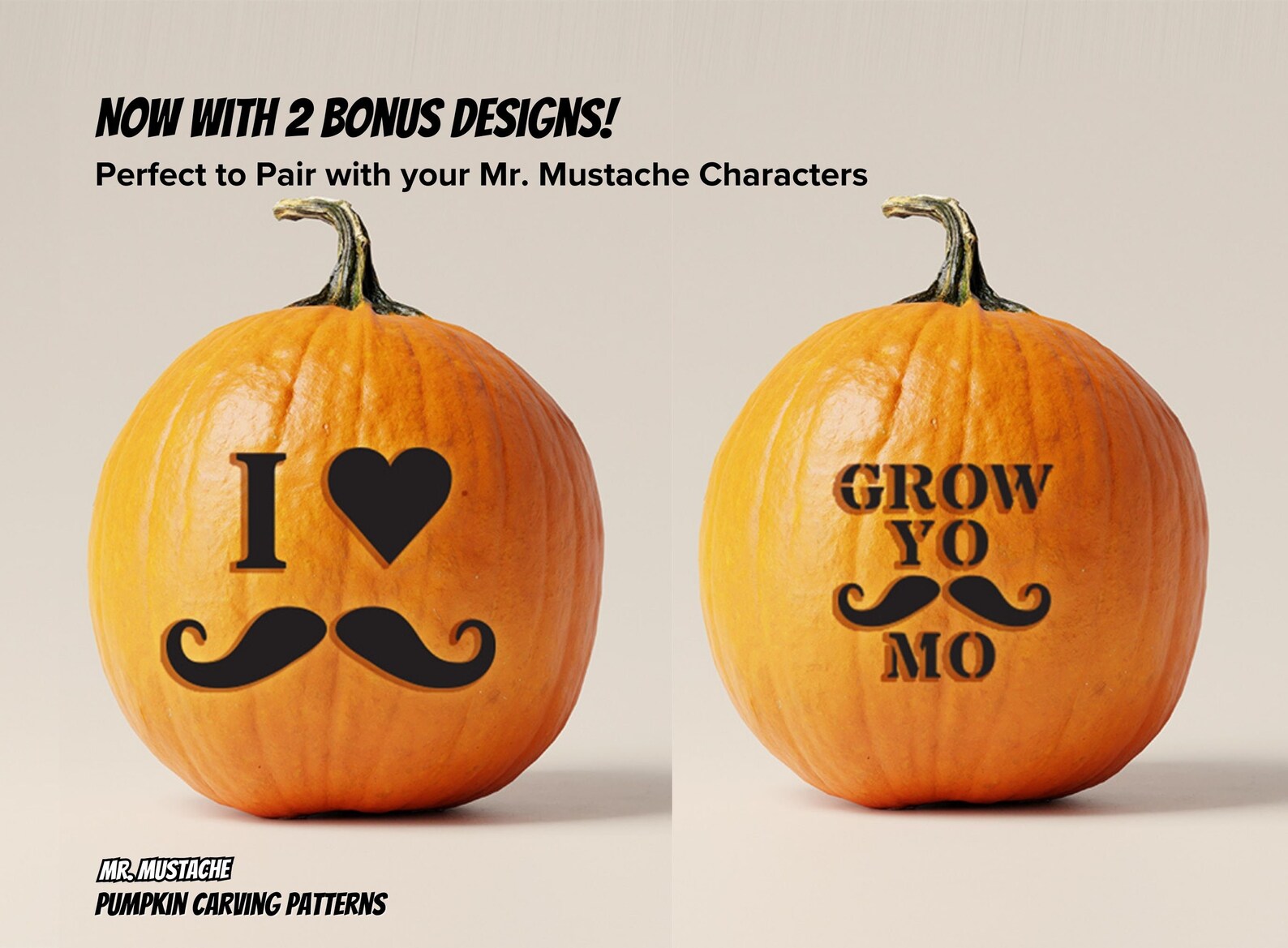 Mr. Mustache Pumpkin Carving Patterns/ Pumpkin Carving Stencils
