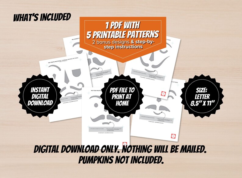 Mr. Mustache Pumpkin Carving Patterns/ Pumpkin Carving Stencils
