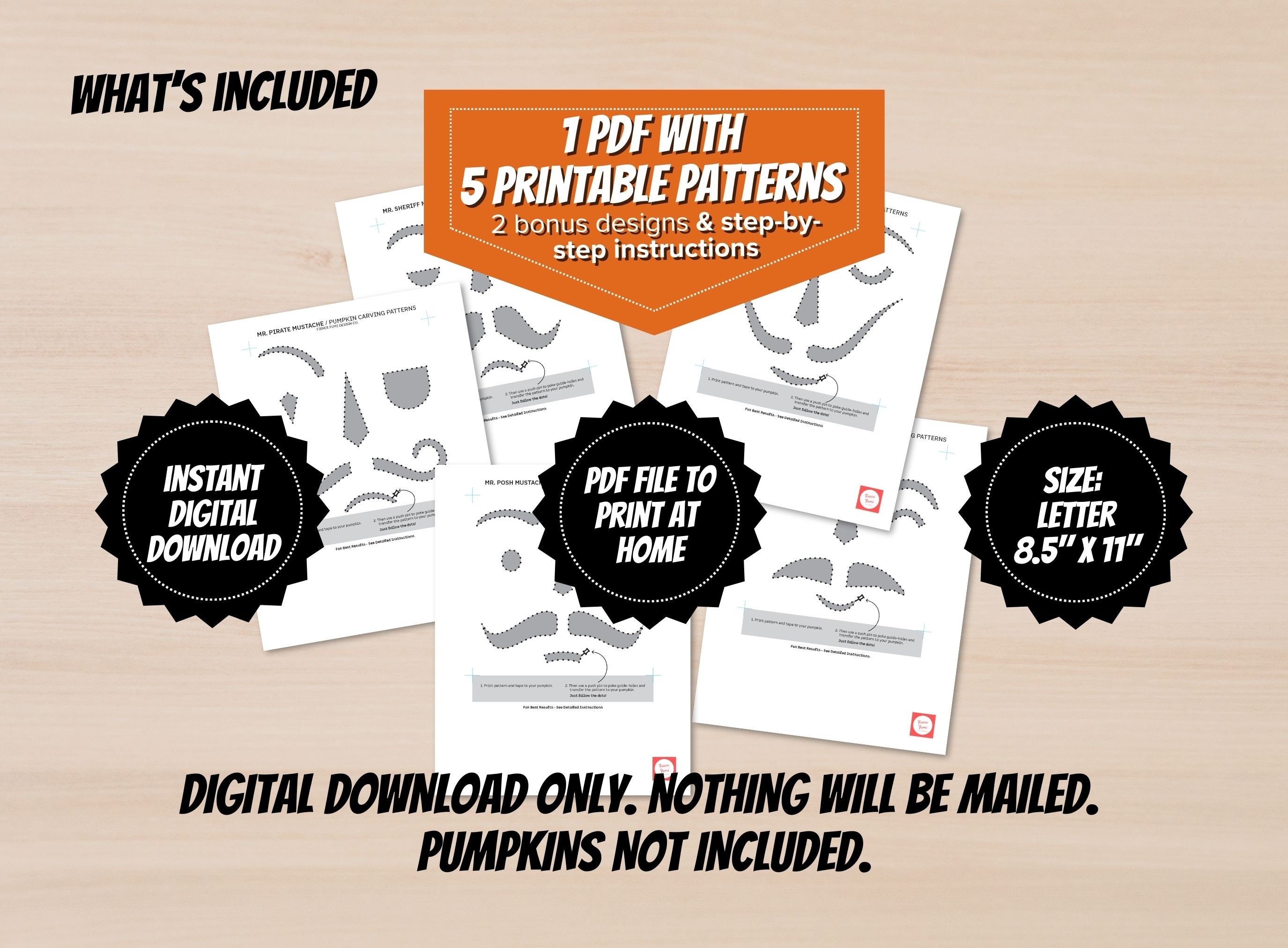 Mr. Mustache Pumpkin Carving Patterns/ Pumpkin Carving Stencils ...