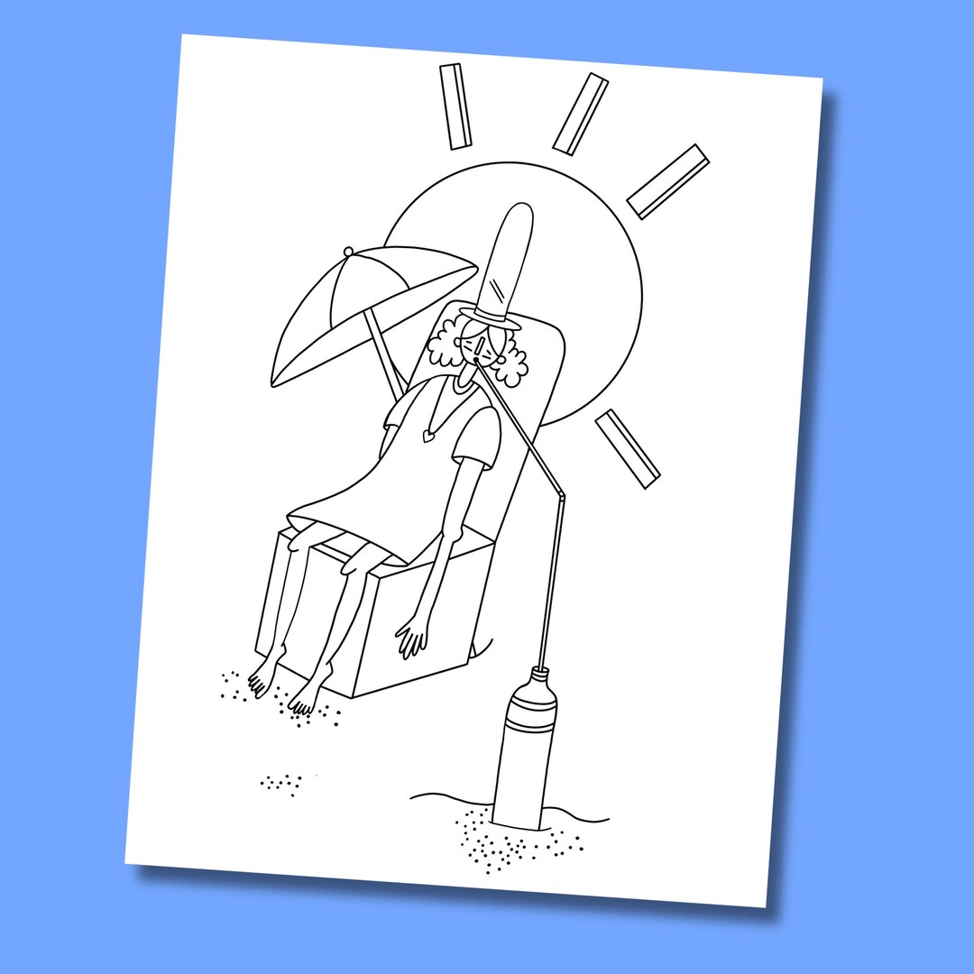 Hand Illustrated Beach Girl Coloring Page Etsy