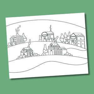 Christmas Coloring Page, Christmas Village Coloring Page, Coloring Sheet PDF, Digital Download