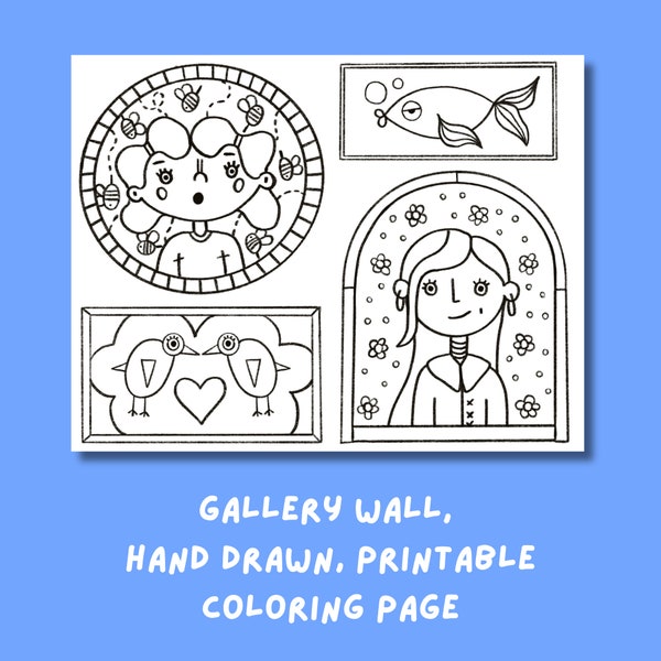 Gallery Wall Hand Drawn Coloring Page - Printable - Digital Download